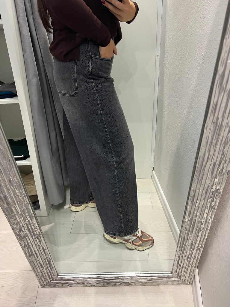 Philia Loft•Jeans palazzo strass neri