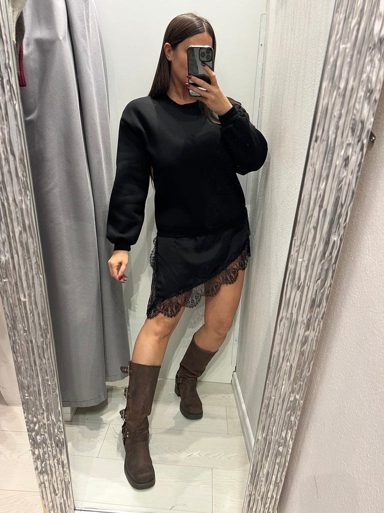 LUMINA•Abitino felpa e finale raso pizzo•Più colori