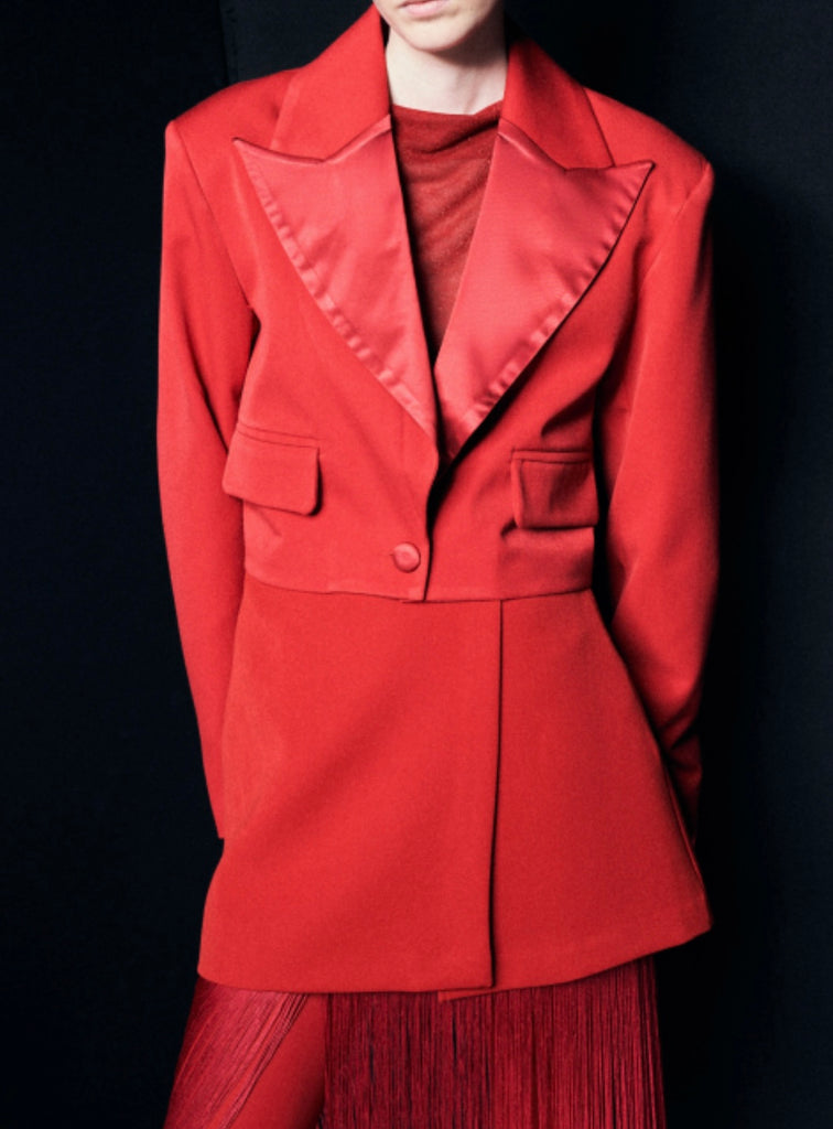 BLK30 LUMINA•Giacca crop rosso inserti raso