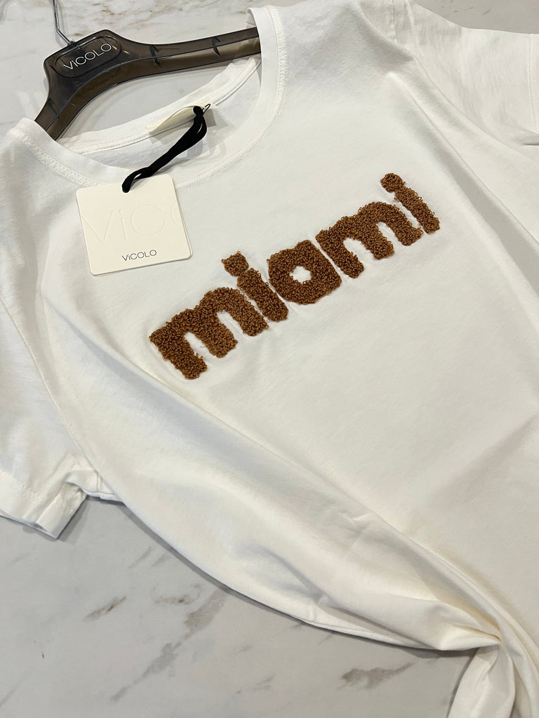 ViCOLO•T-shirt scritta teddy Miami caramello