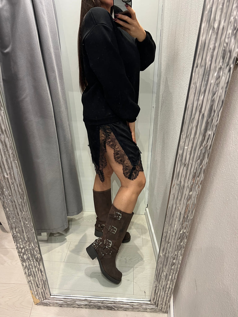 LUMINA•Abitino felpa e finale raso pizzo•Più colori