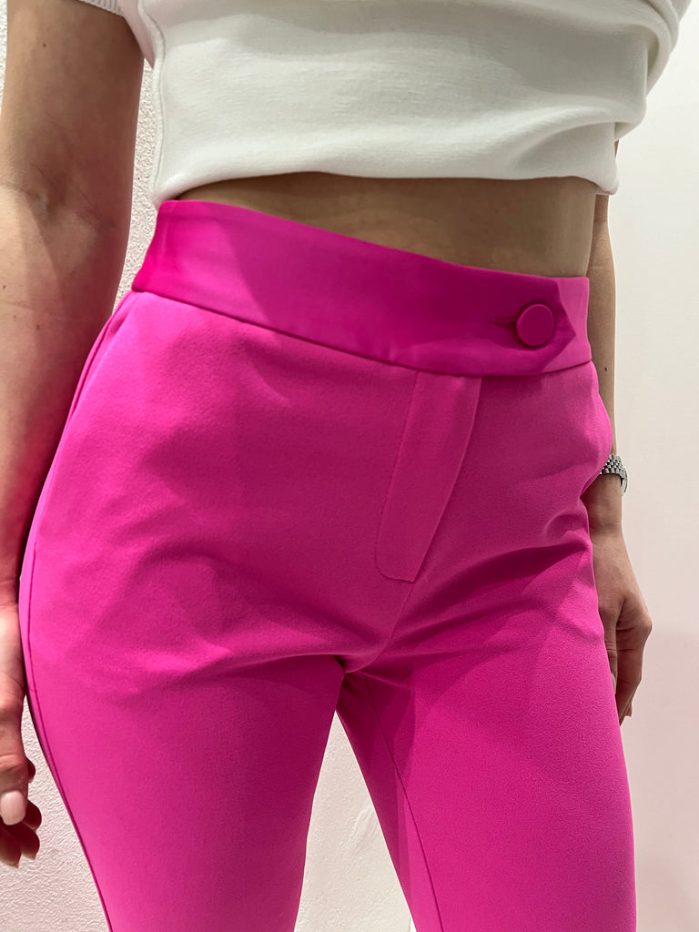 IMPERIAL•Pantalone fuxia fluo con fascia in raso in vita