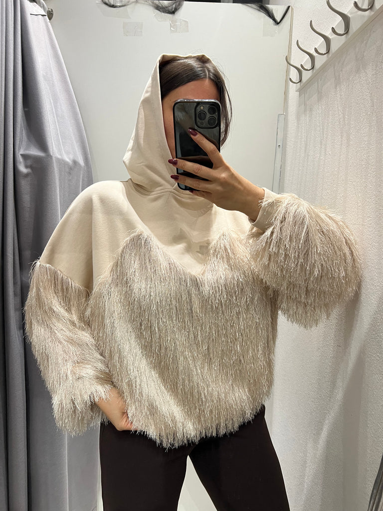 Souvenir•Felpa frange vaniglia con cappuccio