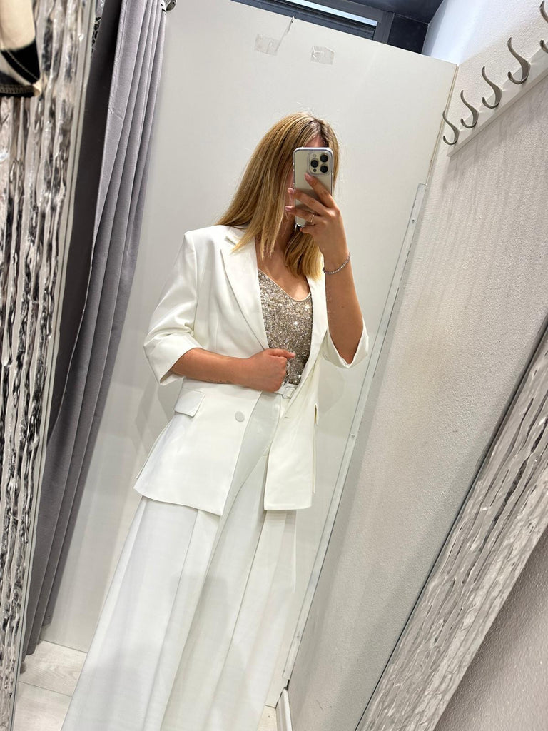 MSS💥IMPERIAL•Pantalone Best palazzo bianco latte