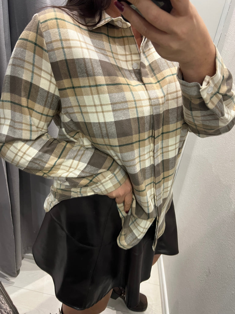 HaveOne•Camicia flanella check tortora/beige/verde