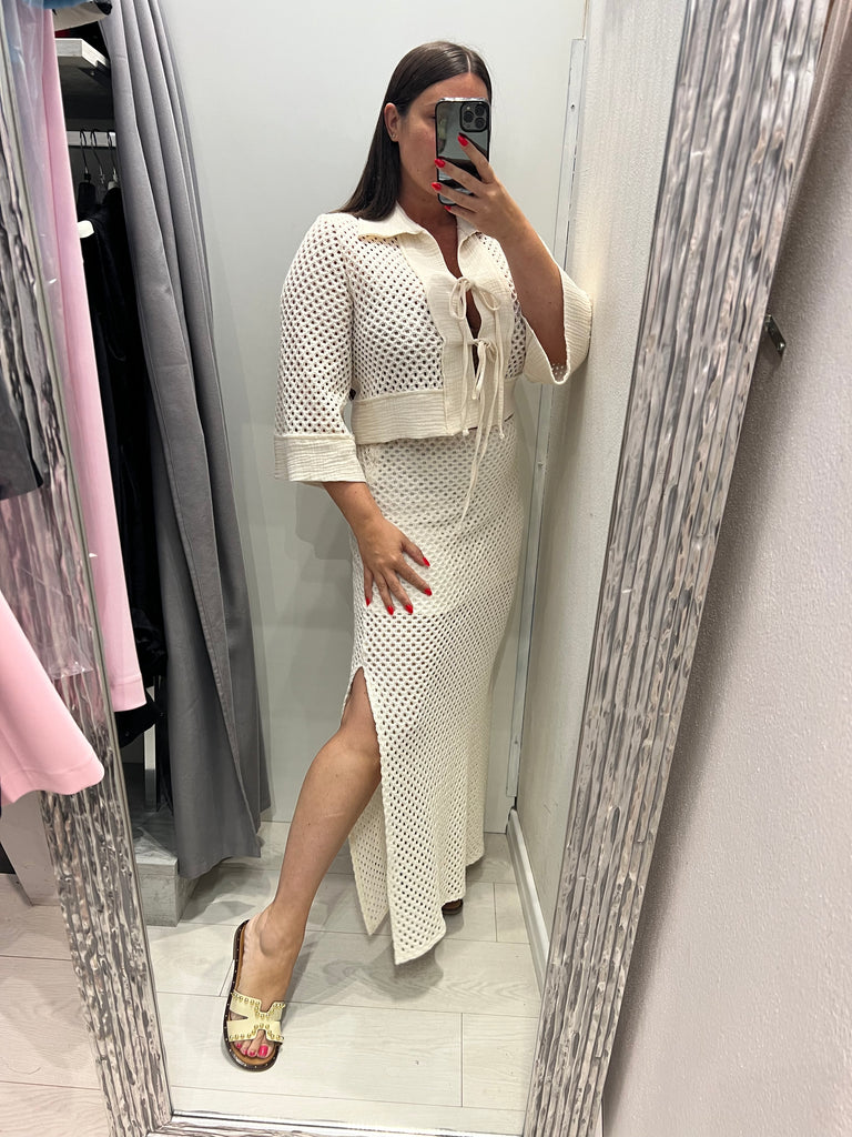 🚨HaveOne•Maglia cardigan crochet traforata laccetti