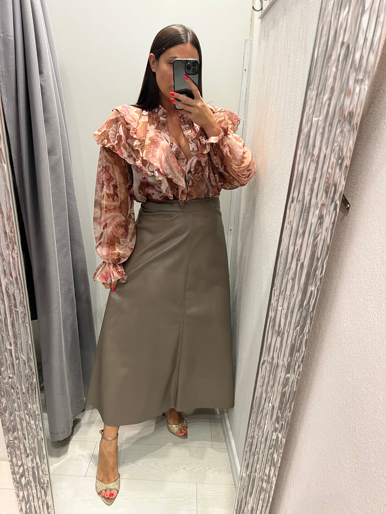 KONTATTO•Camicia rouches fantasia beige/malva