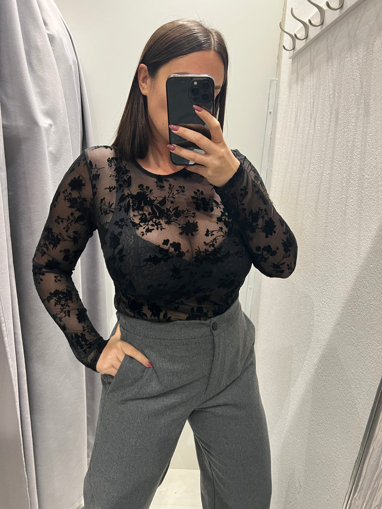 KONTATTO•Maglia tulle velluto Nero