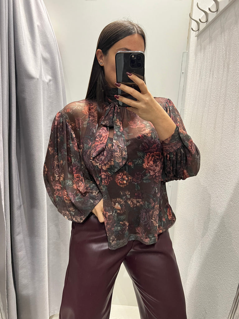 LUMINA•Camicia ampia stampa floreale base moro