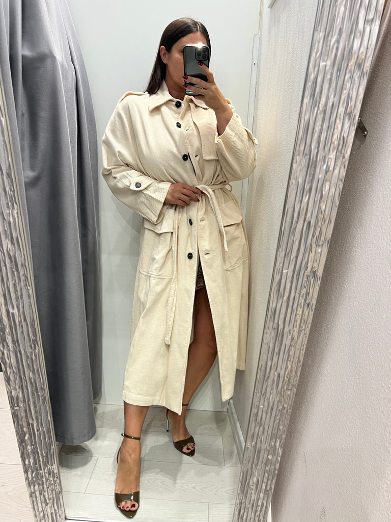 LUMINA•Trench panna a costine di velluto