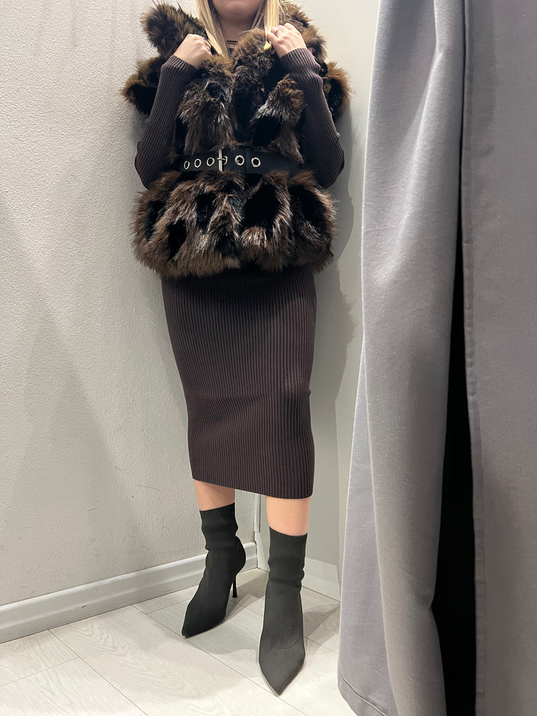 BLK30 ViCOLO•Ecopelliccia smanicata con cintura