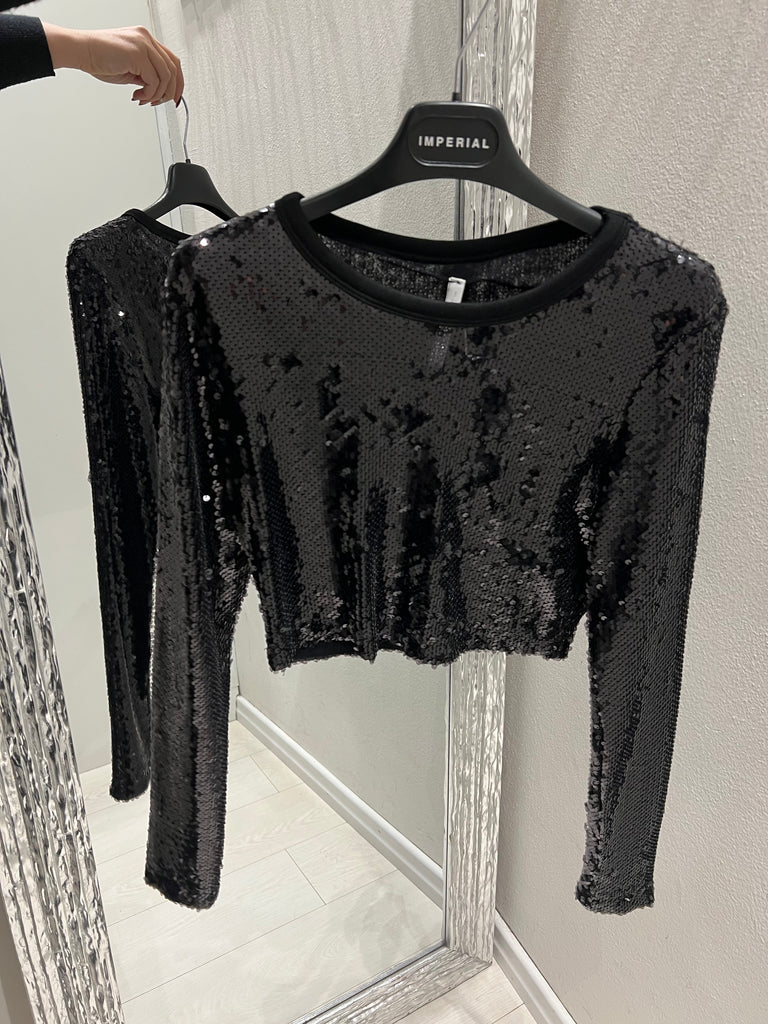 IMPERIAL•Maglia crop paillettes nera