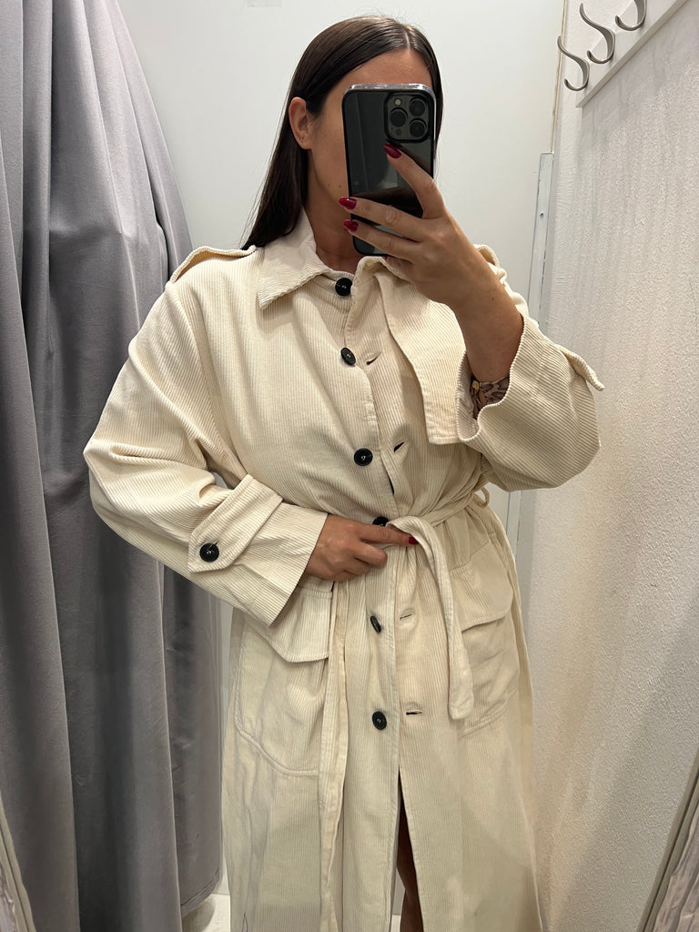 LUMINA•Trench panna a costine di velluto