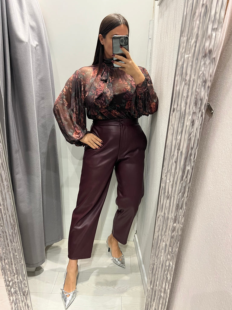 LUMINA•Camicia ampia stampa floreale base moro