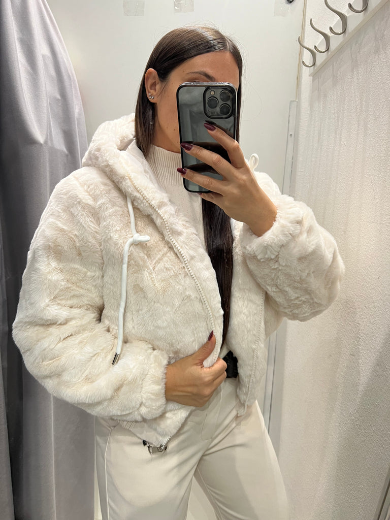 HaveOne•Ecopelliccia con cappuccio•Panna