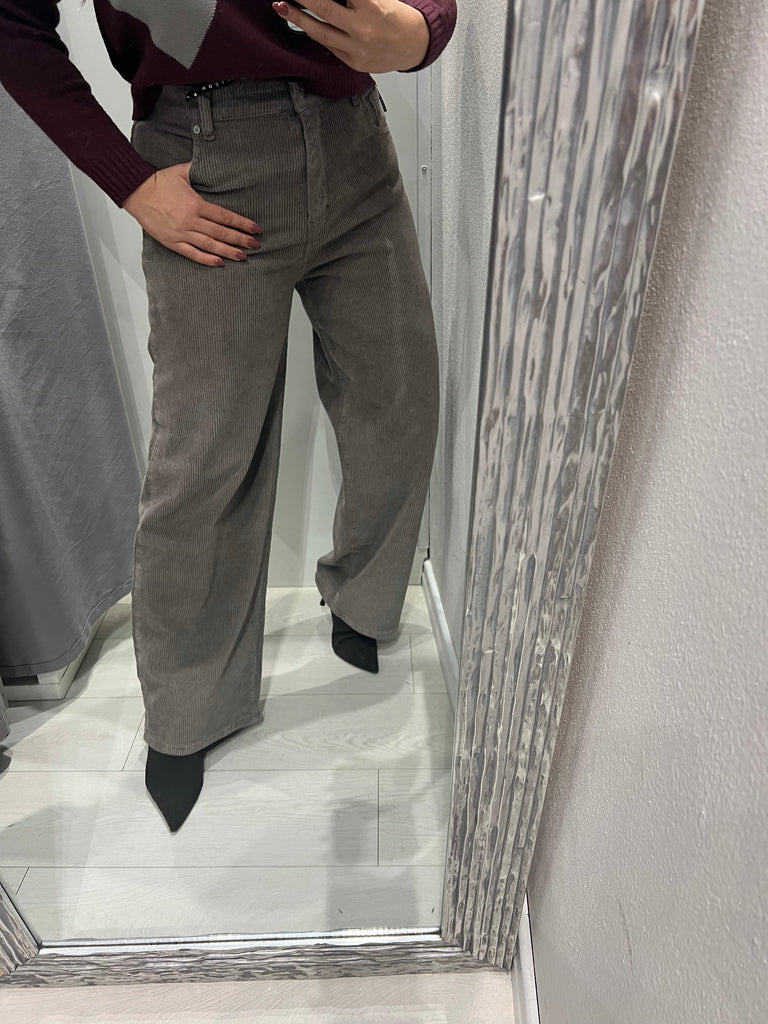 HaveOne•Pantalone Bella fango costina di velluto