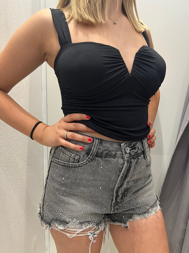 🚨KONTATTO•Shorts strass grigio slavato