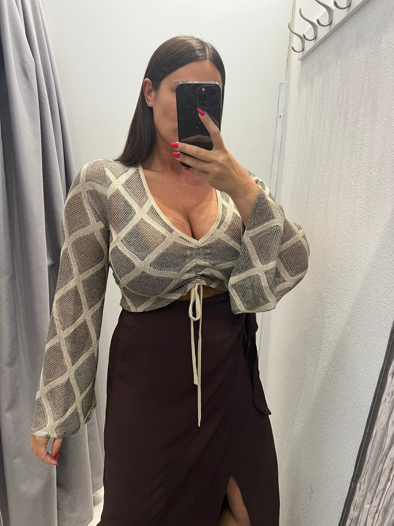 🚨HaveOne•Maglia crop traforata nero/oro lurex