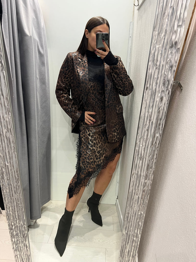 BLK30 LUMINA•Abitino maculato asimmetrico paillettes con pizzo