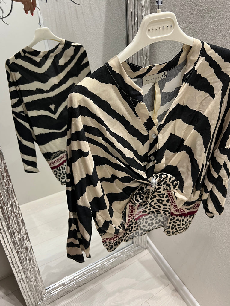 HaveOne•Camicia coreana in mussola•Animalier