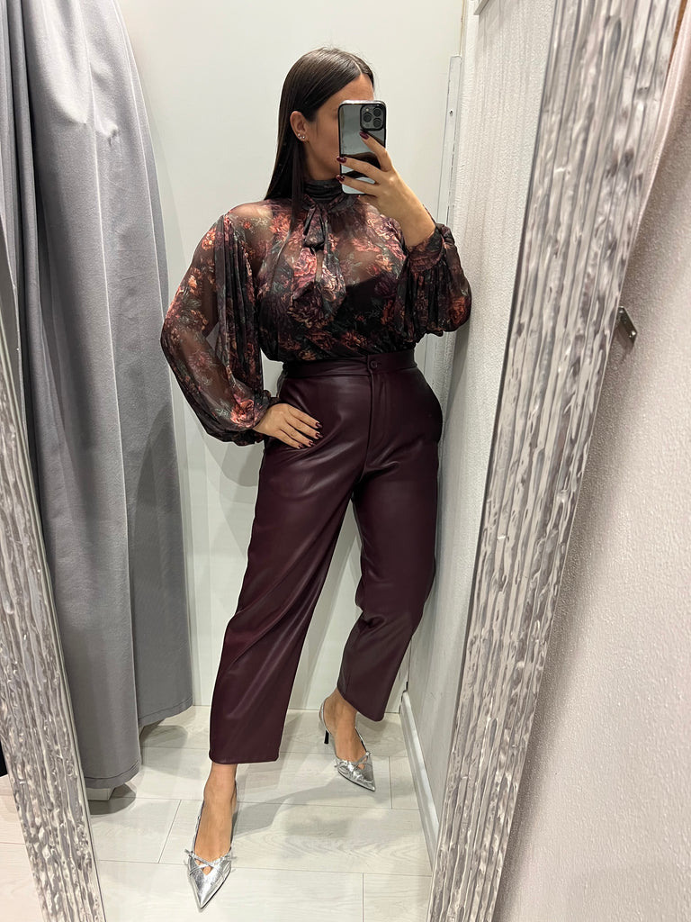 LUMINA•Camicia ampia stampa floreale base moro