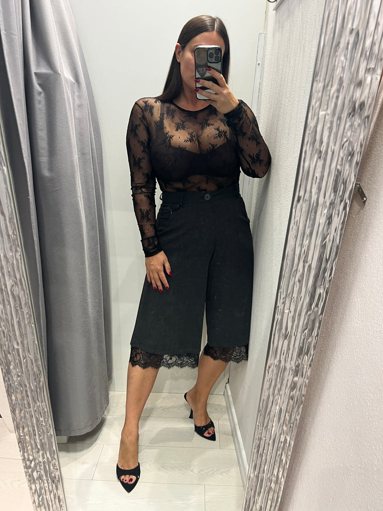 LUMINA•Bermuda antracite con pizzo nero