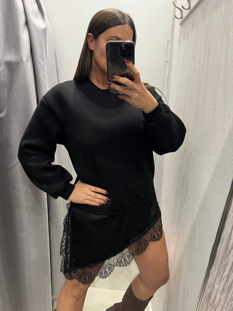 LUMINA•Abitino felpa e finale raso pizzo•Più colori