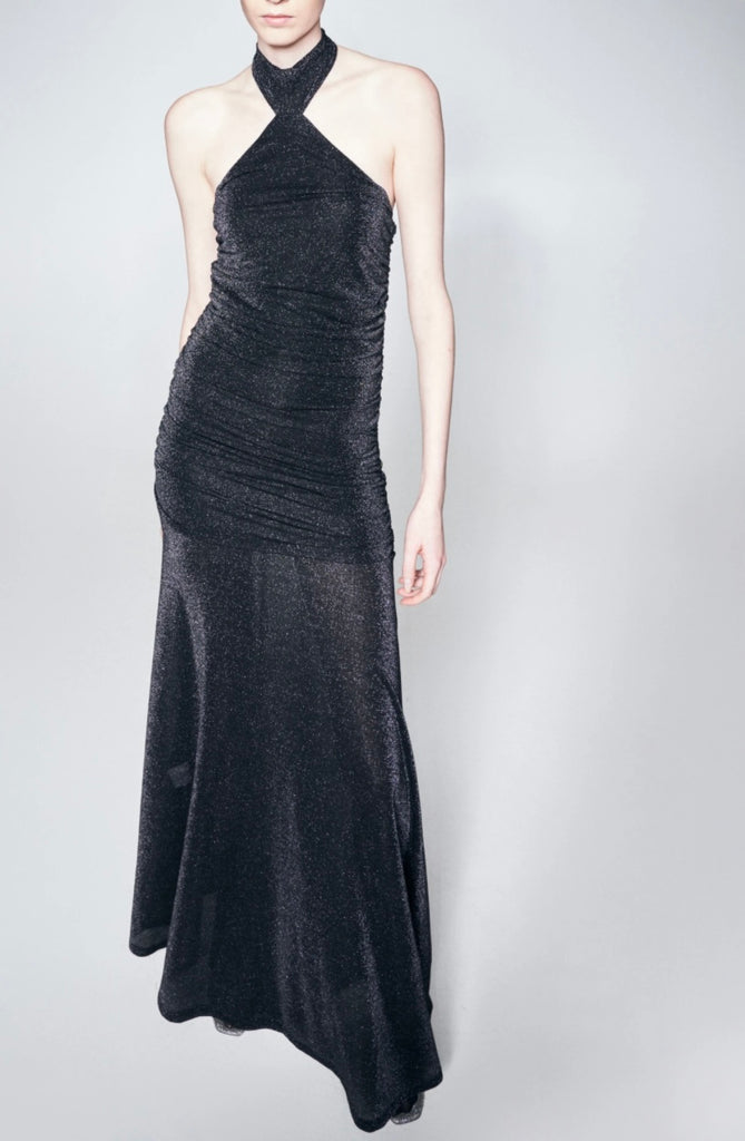 LUMINA•Abito scollo halter lurex