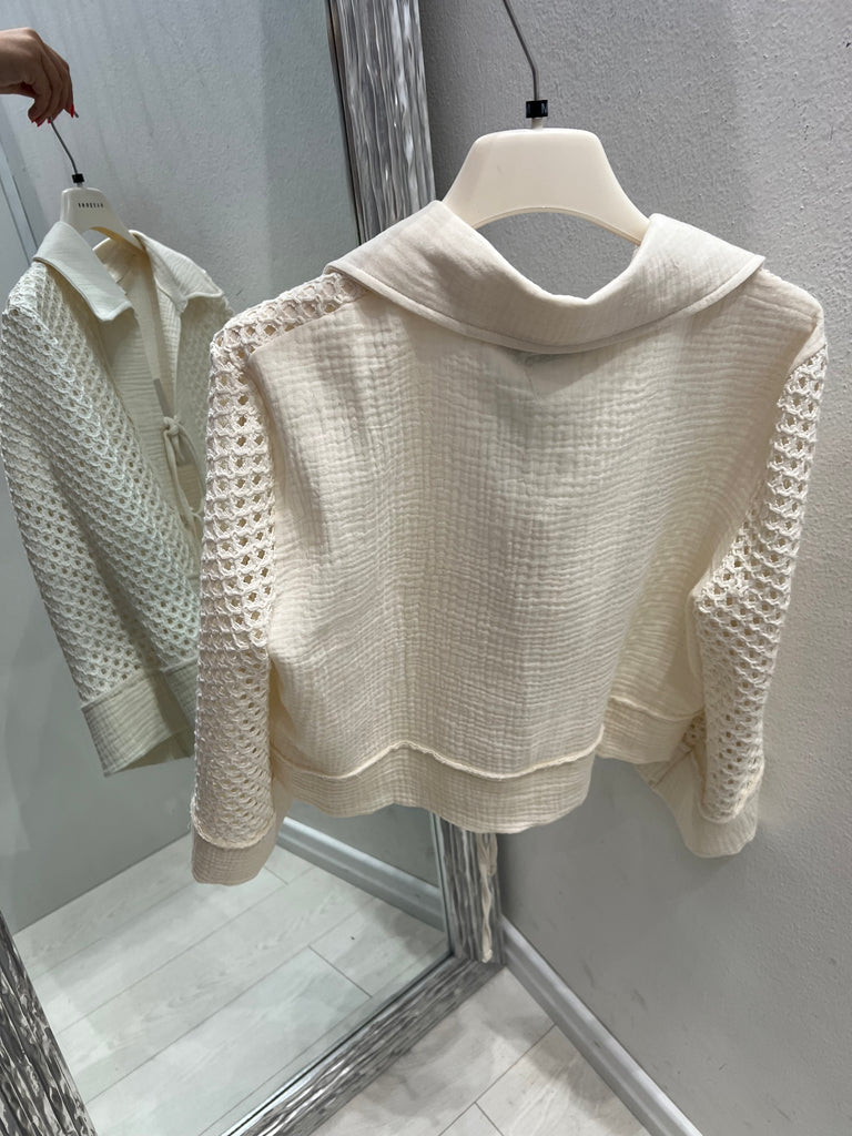 🚨HaveOne•Maglia cardigan crochet traforata laccetti
