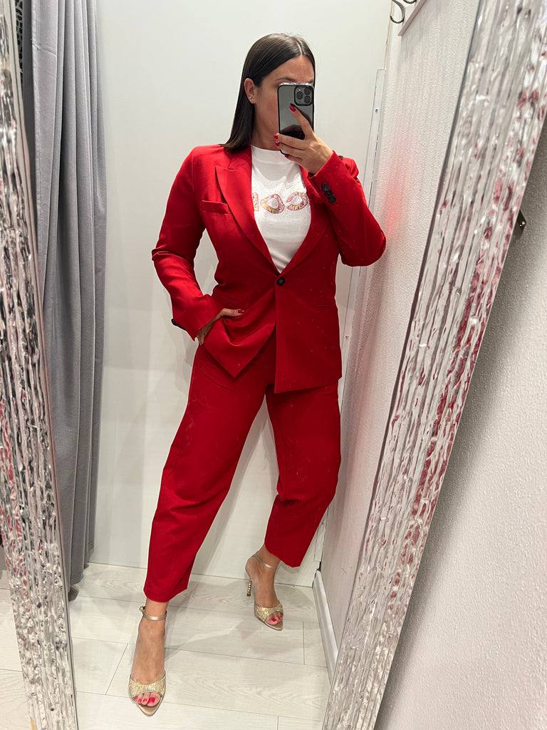 ViCOLO•Pantalone basic rosso con elastico e bottone