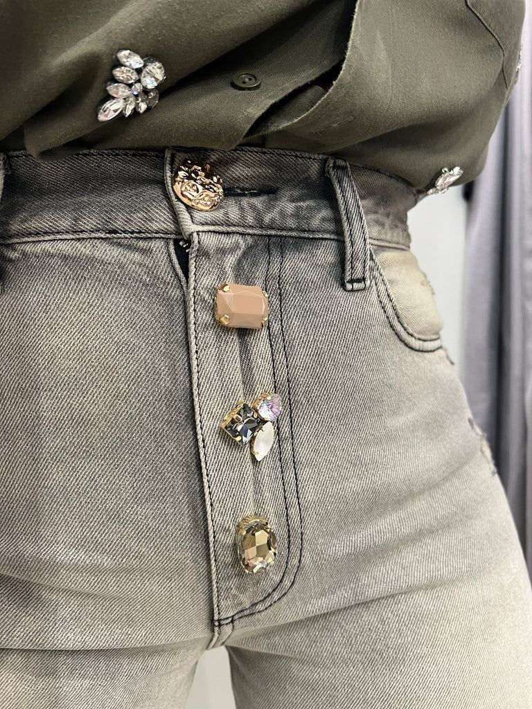 ViCOLO•Jeans Zoe bottoni gioiello lavaggio sabbiato