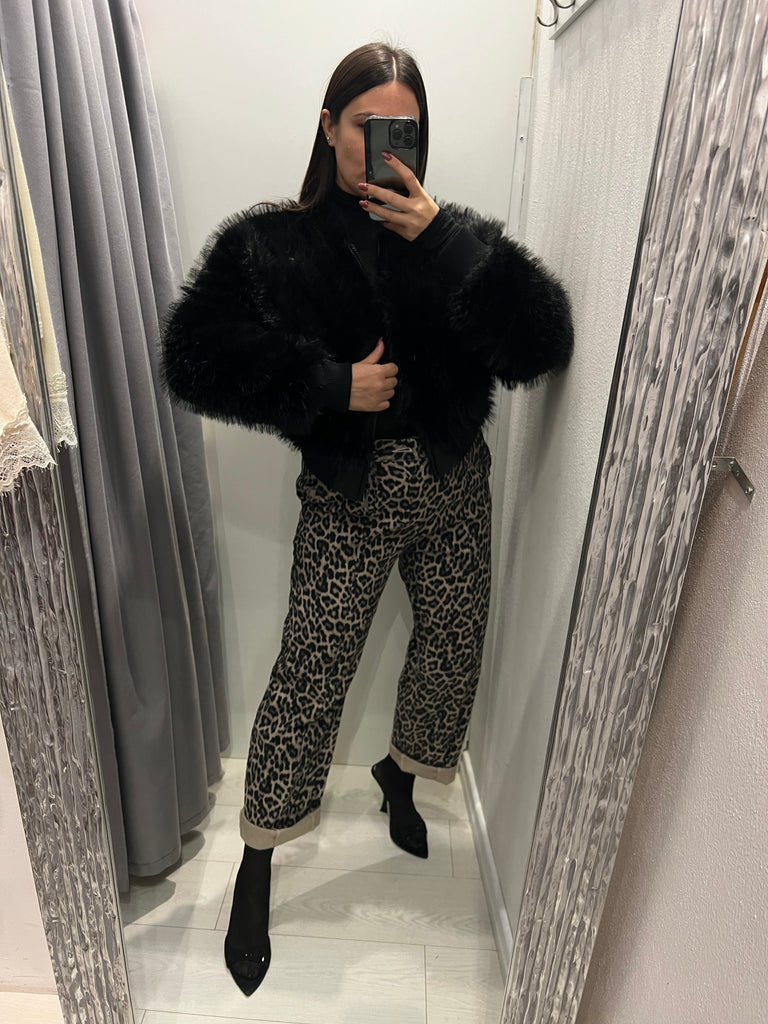 HaveOne•Bomber nero in ecopelliccia con zip