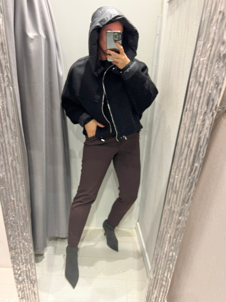 HaveOne•Cappotto bomber nero inserti piumino