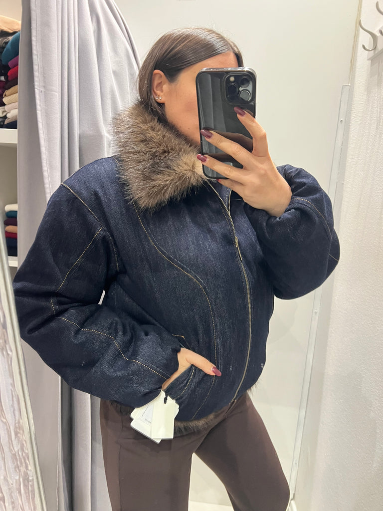 BLK30 ViCOLO•Bomber reversibile jeans e ecopelliccia