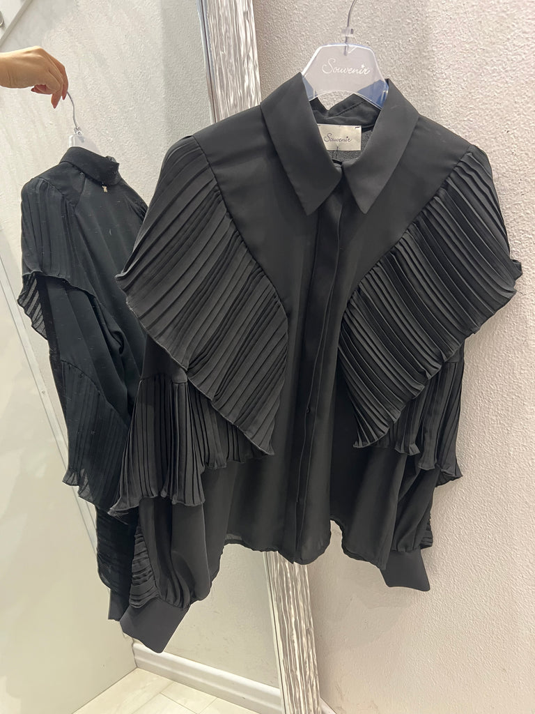 Souvenir•Camicia volant plissè nera