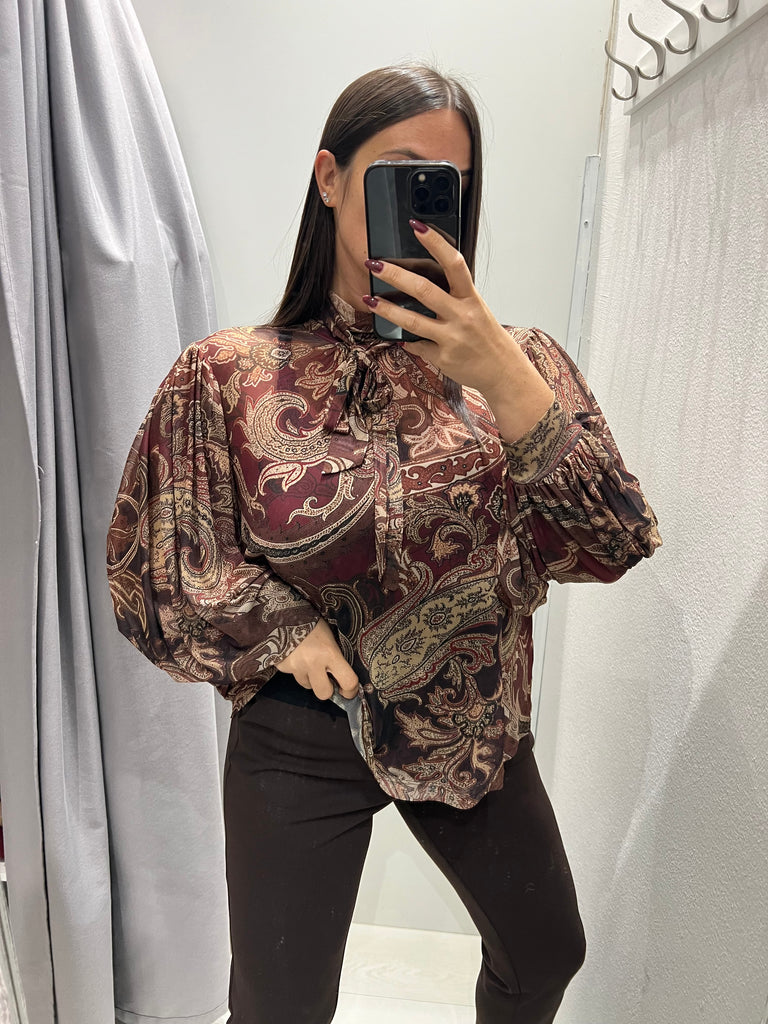 LUMINA•Camicia ampia stampa cashmere bordeaux