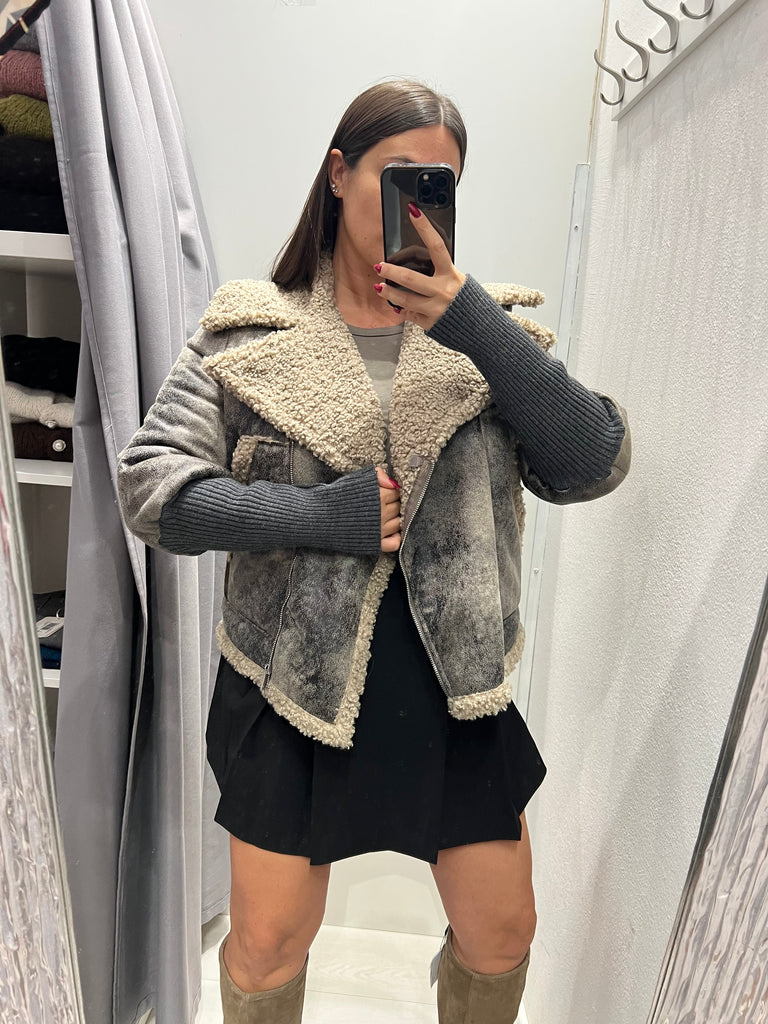 Philia Loft•Ecomontone tortora/grigio maniche in maglia