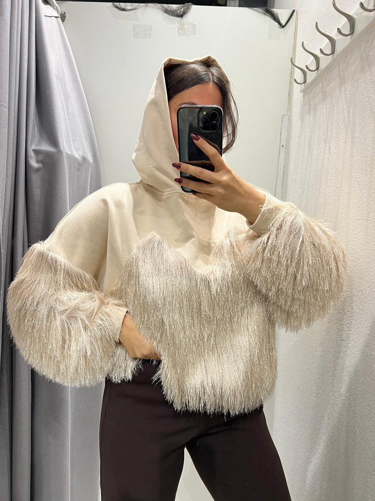 Souvenir•Felpa frange vaniglia con cappuccio