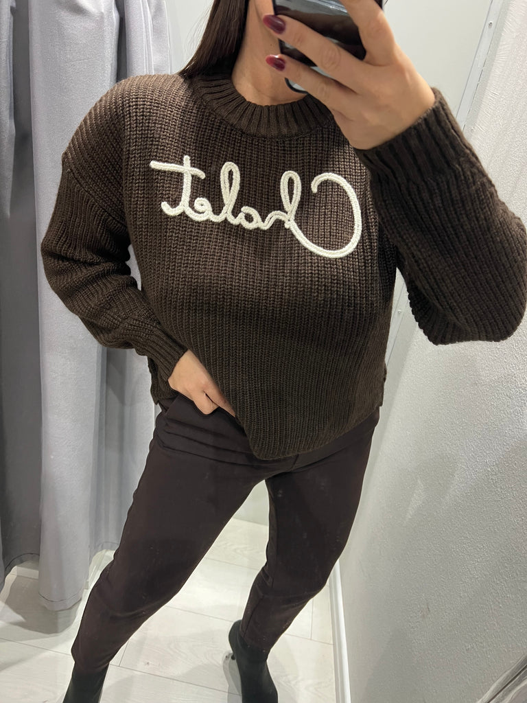 LUMINA•Maglione moro scritta lurex Chalet