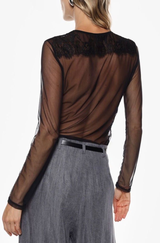IMPERIAL•Maglia velata in tulle con fasce di pizzo