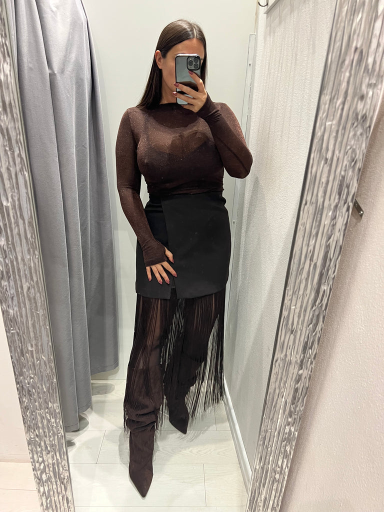 BLK30 LUMINA•Gonna portafoglio moro frange