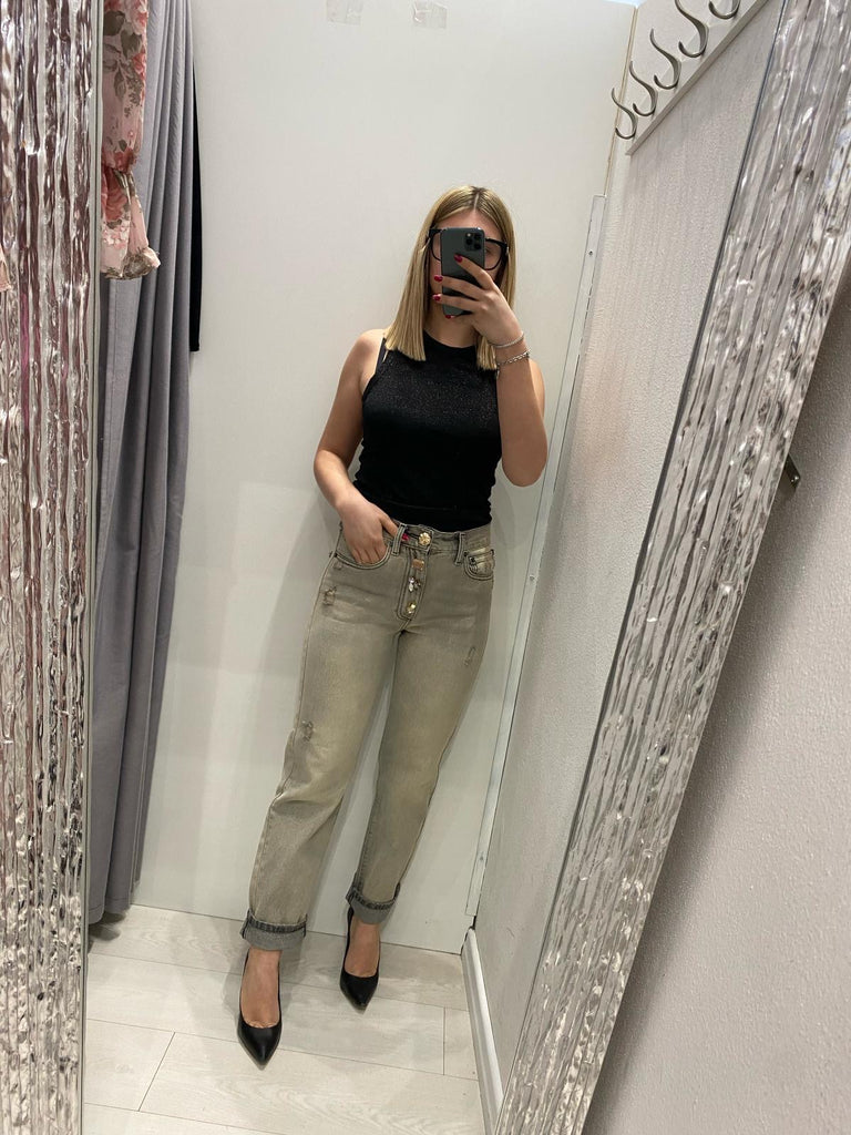 ViCOLO•Jeans Zoe bottoni gioiello lavaggio sabbiato