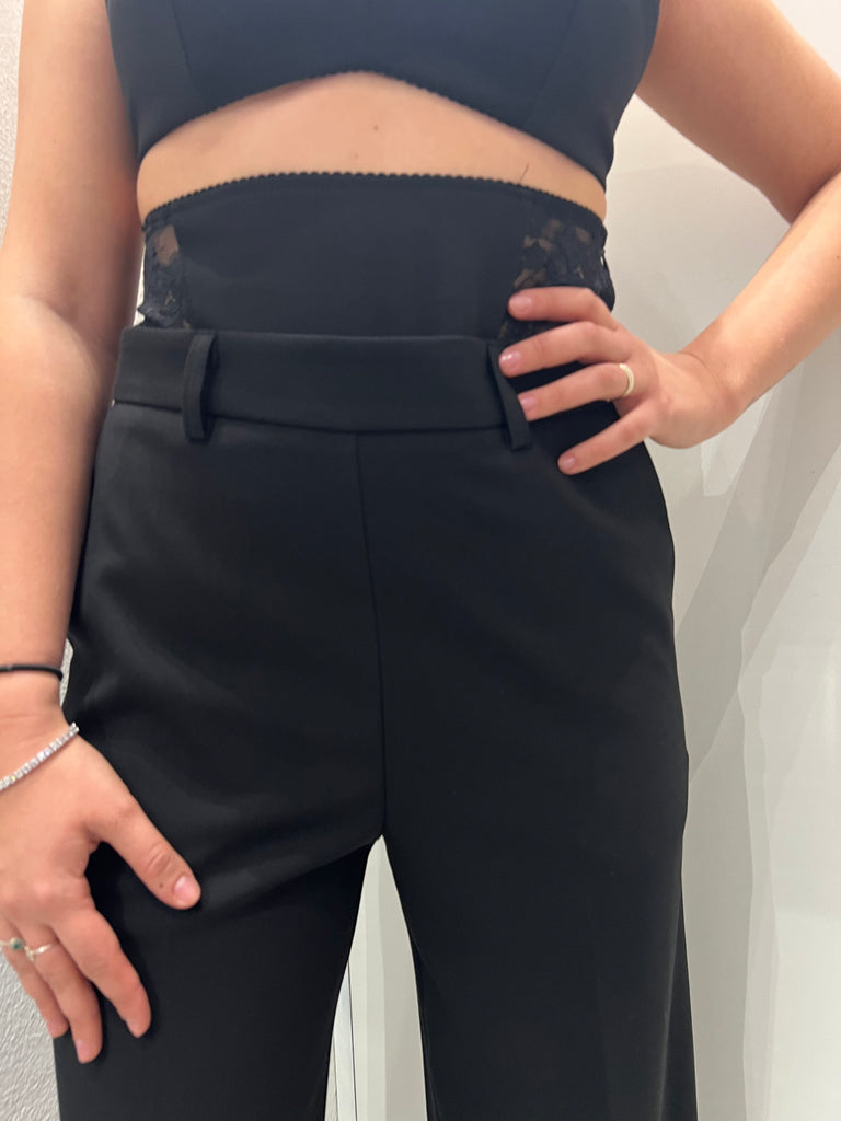 IMPERIAL•Pantalone palazzo nero fascia pizzo Garçon