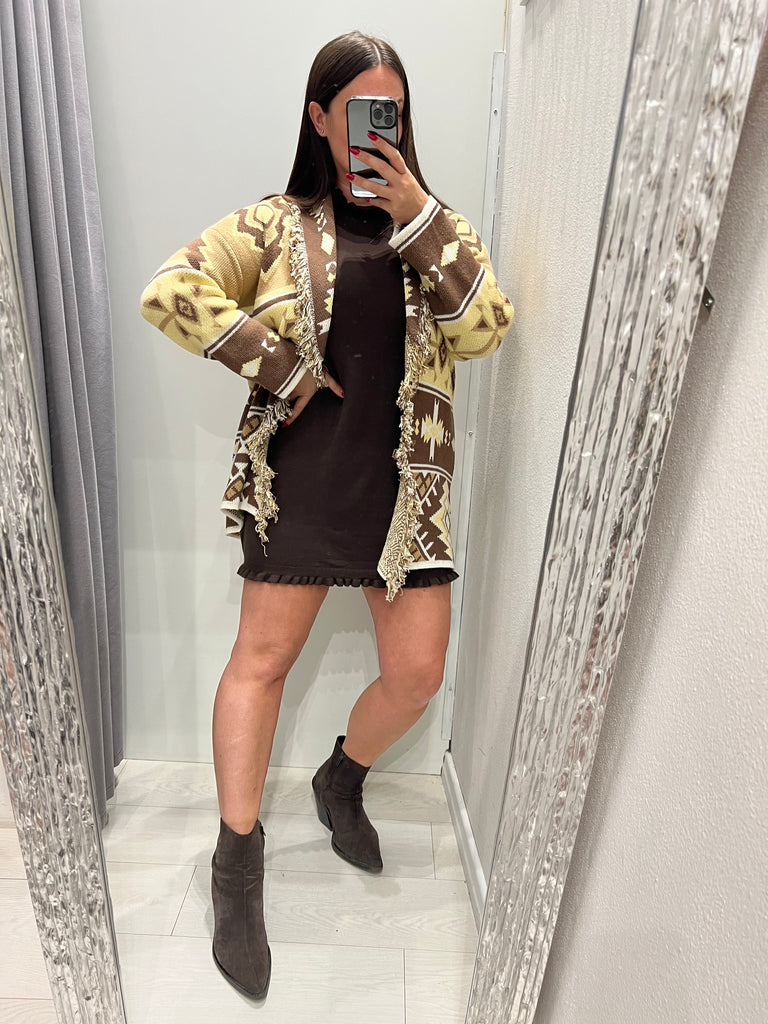 ViCOLO•Cardigan con cinturina giallo/moro