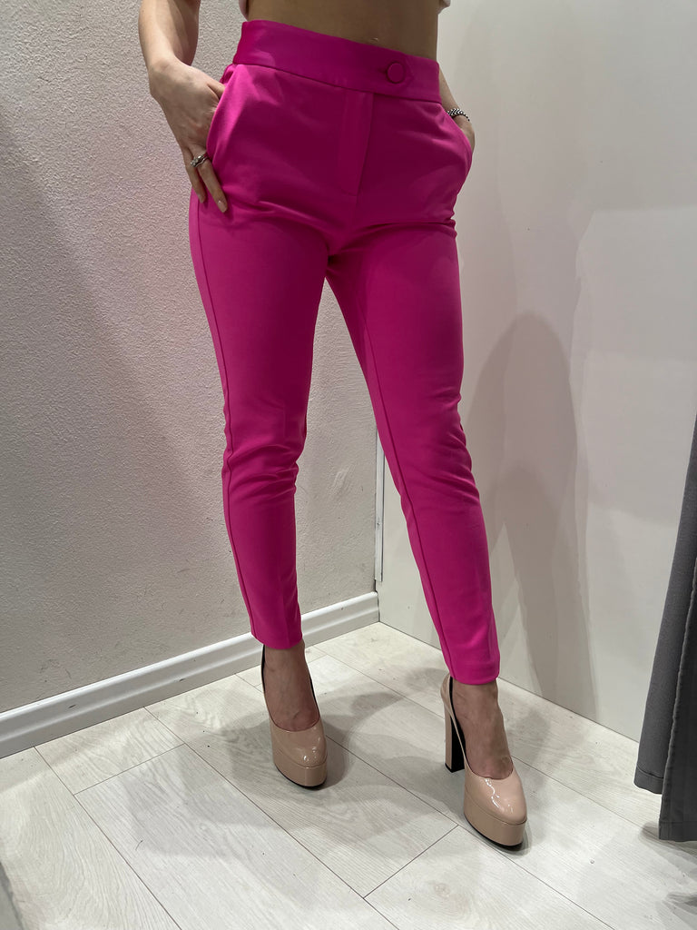 IMPERIAL•Pantalone fuxia fluo con fascia in raso in vita