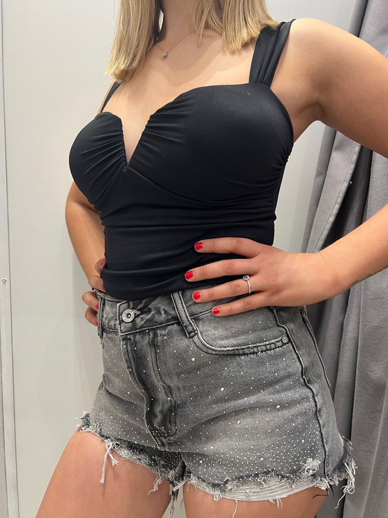🚨KONTATTO•Shorts strass grigio slavato