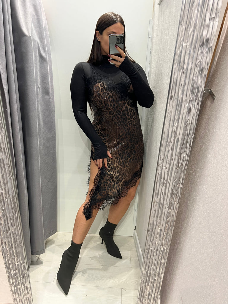 BLK30 LUMINA•Abitino maculato asimmetrico paillettes con pizzo