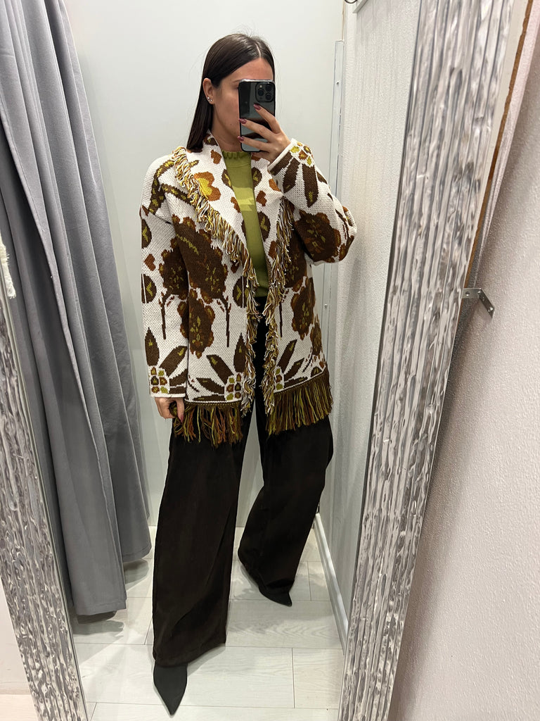 BLK30 HaveOne•Cardigan frange stampa moro/pistacchio/bruciato