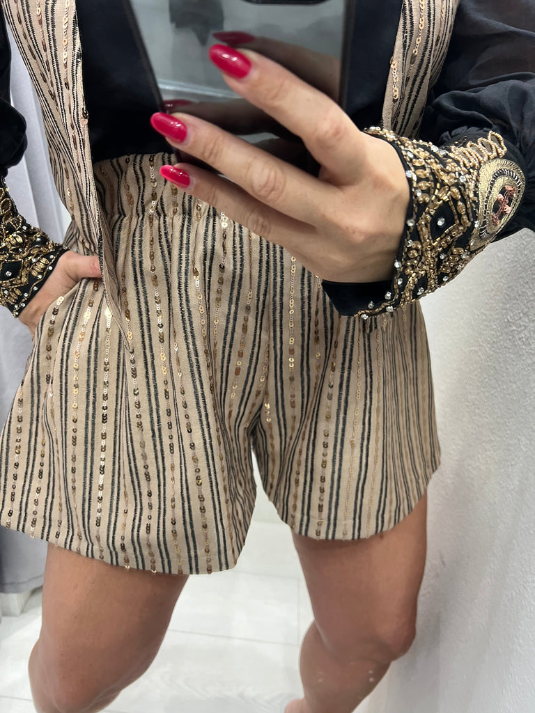 🚨HaveOne•Shorts farfalla sabbia paillettes oro
