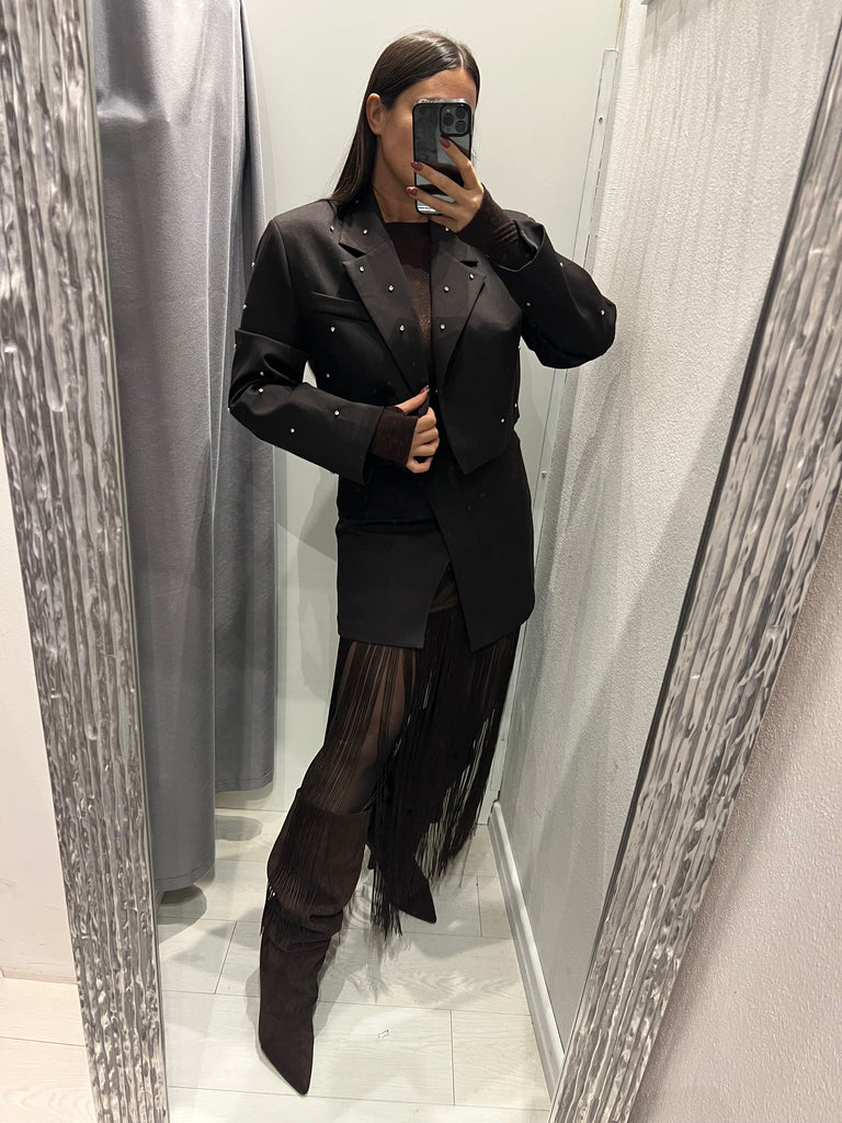 BLK30 LUMINA•Giacca crop moro strass